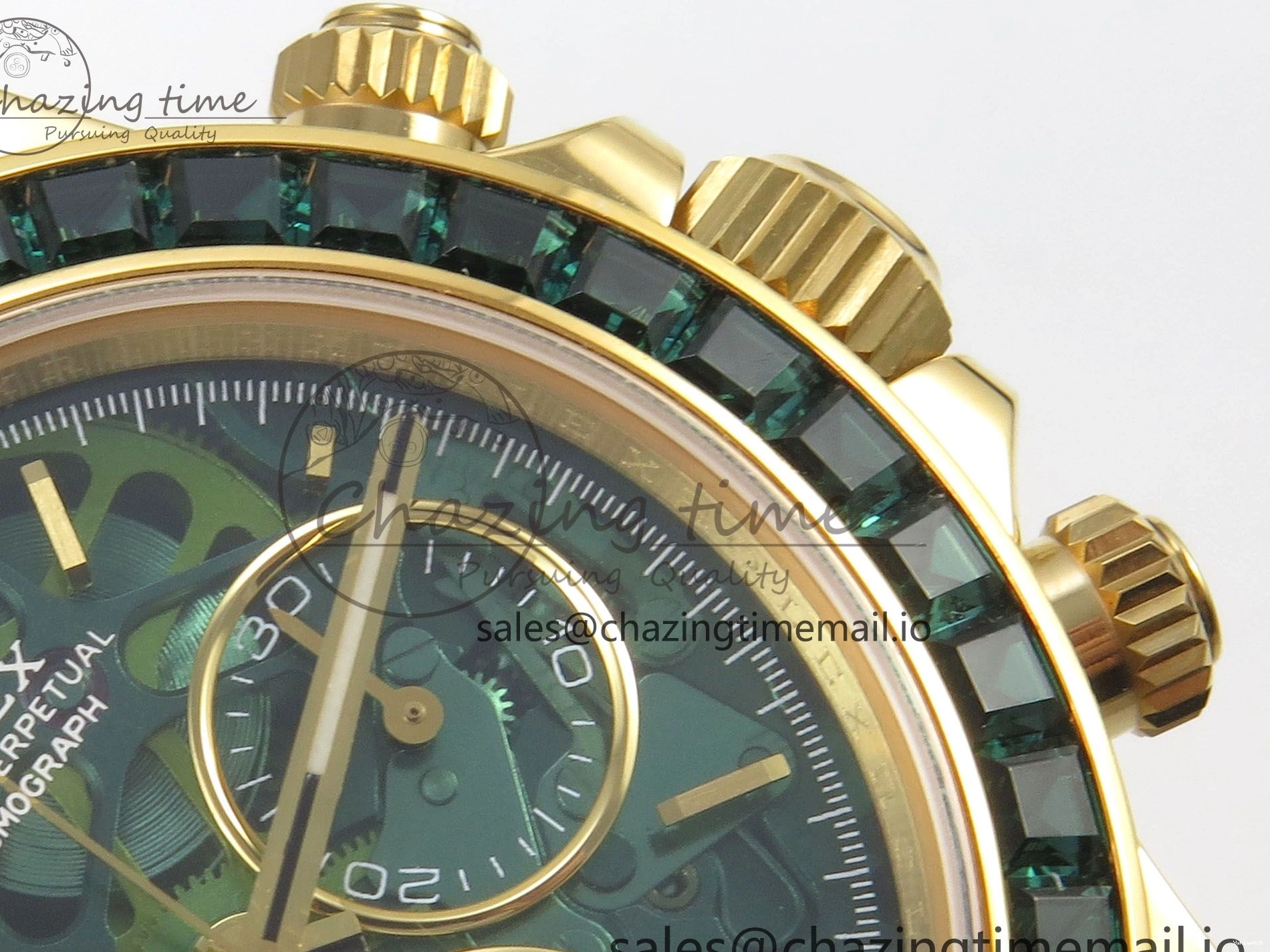 Bezel YG Crystals MPF SA4801 Skeleton Bracelet Custom 40mm Modded Green Dial Daytona on 0427